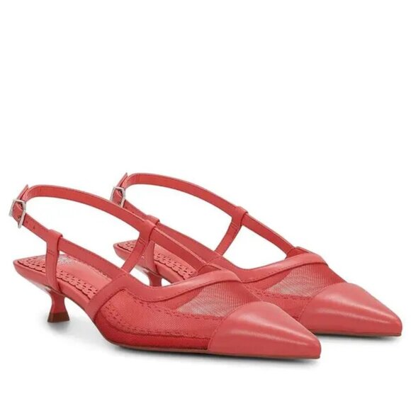 NEW Vince Camuto Renira Mesh & Leather Pointy Toe Slingback Kitten Heel Pump - Picture 1 of 5